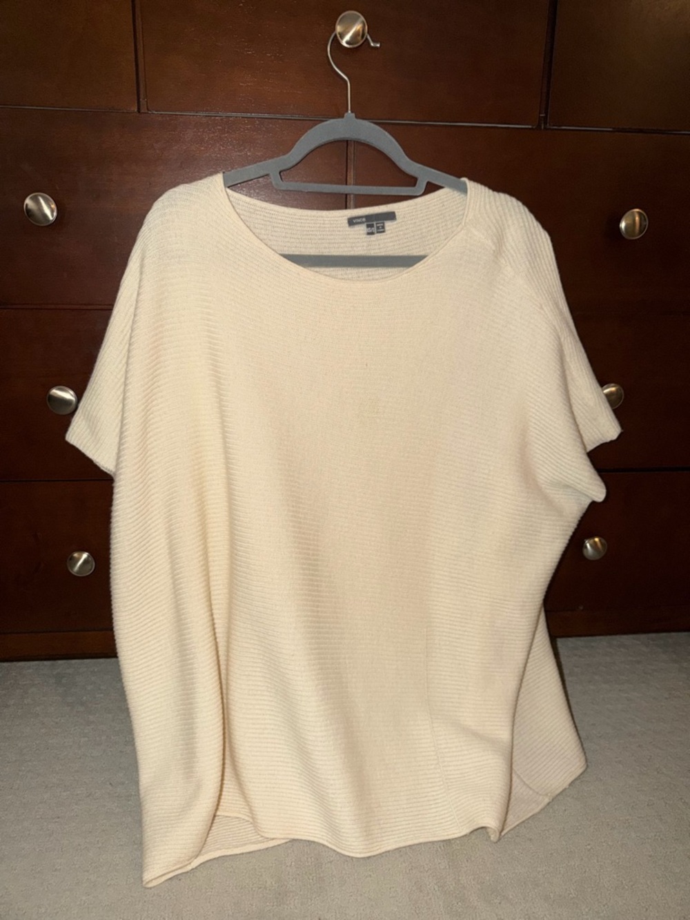 Vince Cream Knit Short-Sleeve Sweater Top